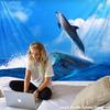 Dolphin Jump Tapestry Wall Hanging Blue Wave Sailboat Bohemia Sofa Carpet Desk Mat Bedroom Living Room Art Decor