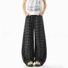 New pants casual pants men's sports plaid striped straight legs long black gray plaid drawstring plaid trousers