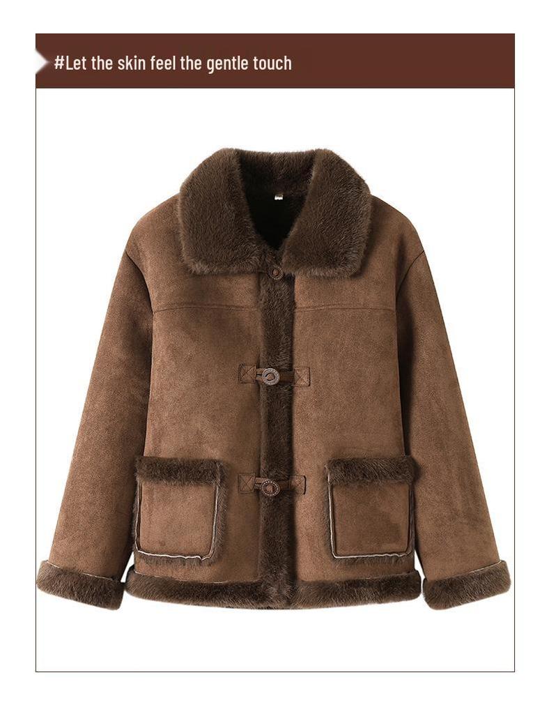 Mature Women's Fur-Lined Lapel Coat, Ages 40-60, Plus Velvet Warm Short Slimming Style