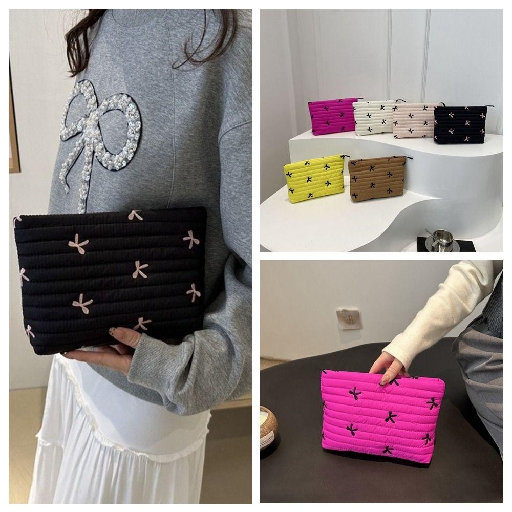 Quilted Bow Cosmetic Bag Multi-functional Sanitary Napkin Storage Bag Portable Toiletry Bag  Trave