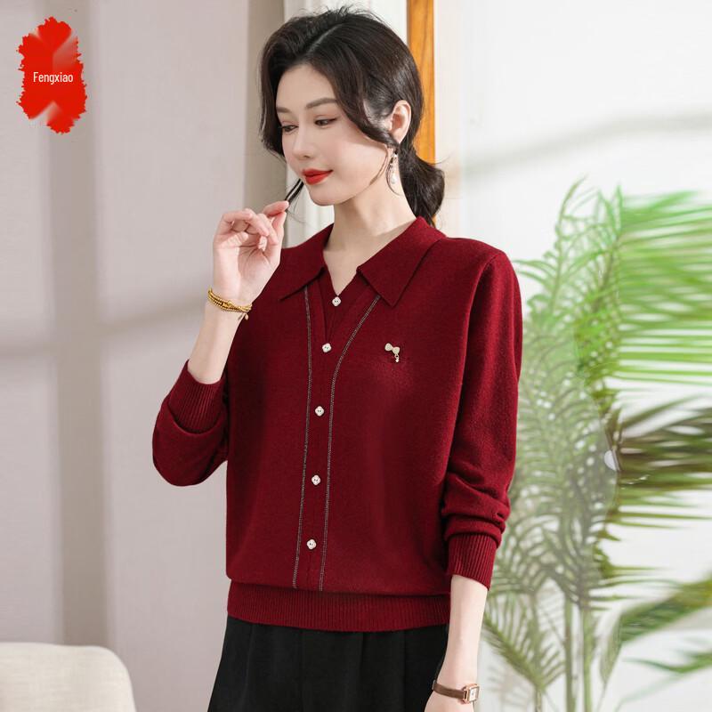 Women s Faux Two-Piece Lapel Knit Sweater 2XL