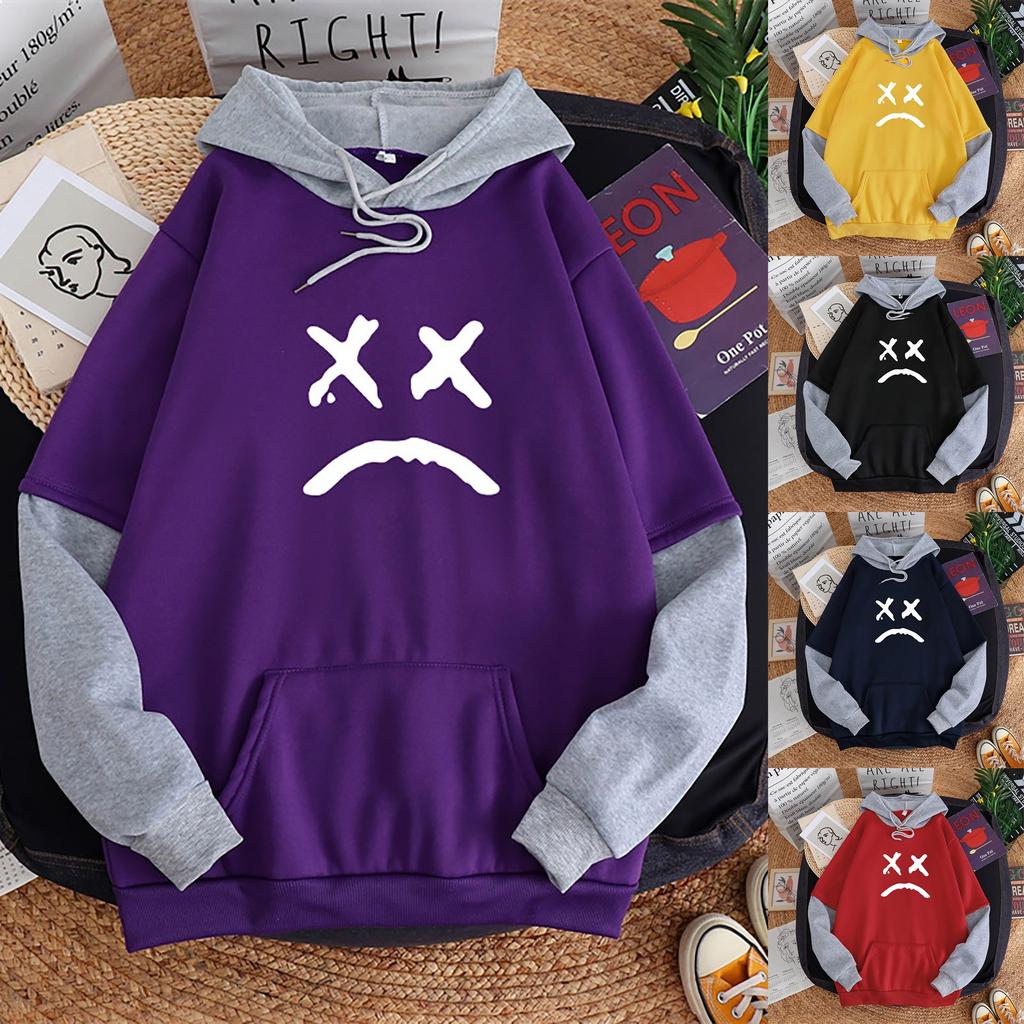 Women's Casual Print Splicing Hooded Sweatshirt Loose Sports Tops Pullover