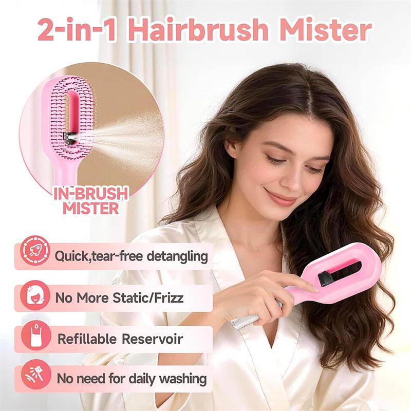 BEPAN Peigne Spray Coiffant 2 en 1 Brosse à Cheveux Portable avec Vaporisateur d'Eau Brosse Démêlante Antistatique Utilisation Double Humide et Sec Outil de Coiffage
