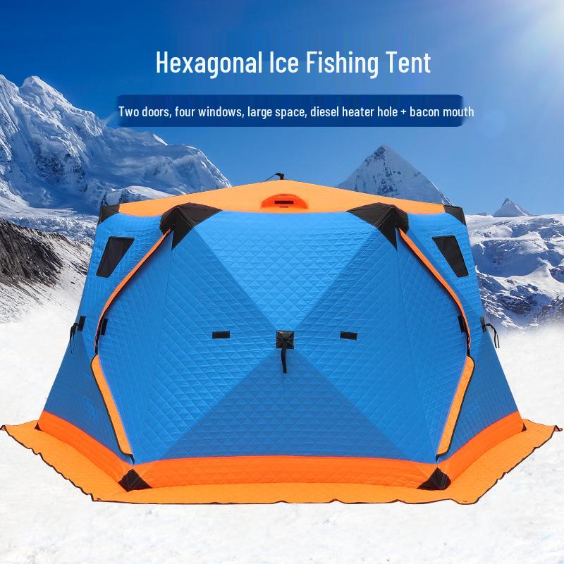 Hexagonal Cotton Ice Fishing Tent - Thickened, No Assembly Needed