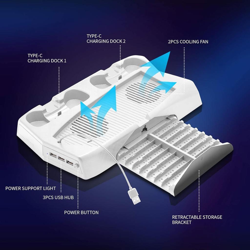 PS5 Cooling Fan, PS5 Cooler, Vertical Stand for Playstation5 Digital Edition & Ultra HD Game Console with Dual Charger Indicator USB Ports for PS5