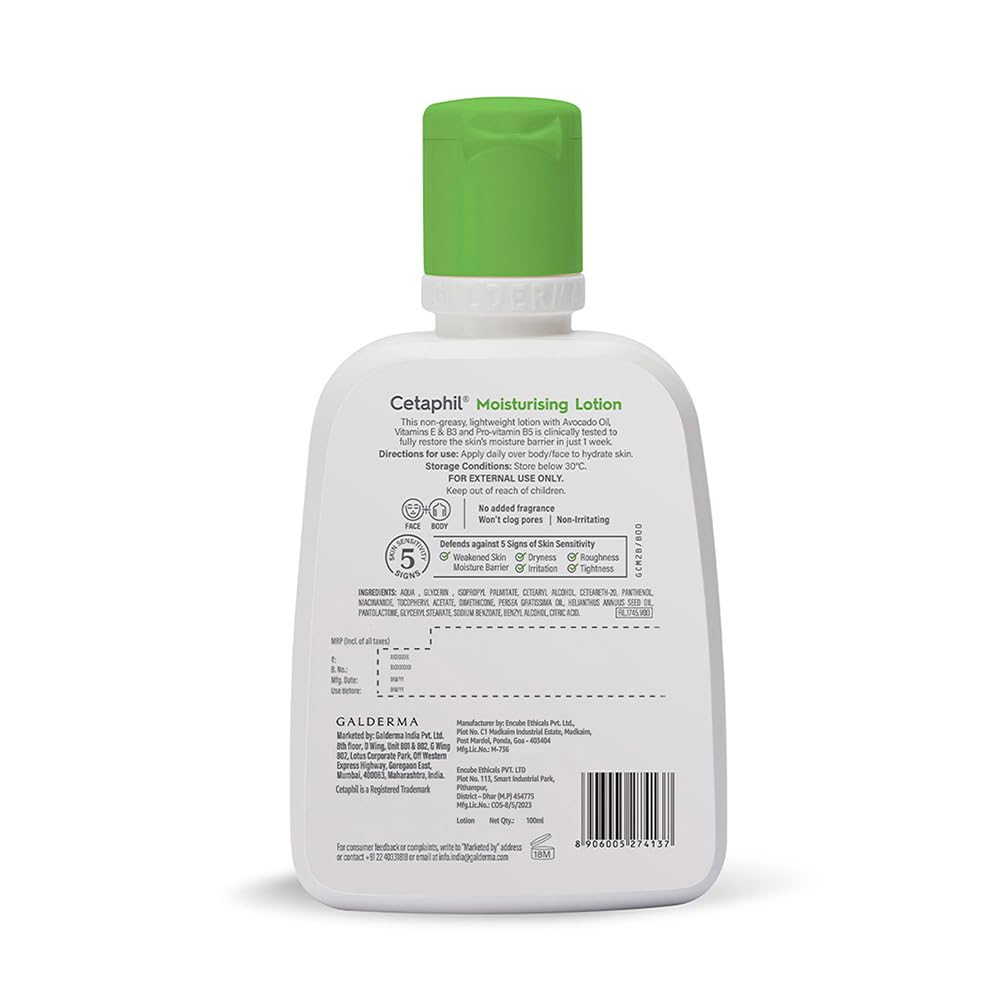 Cetaphil Moisturizing Lotion for Sensitive Skin 100ml Non-Greasy Daily Hydration for Dry Normal Skin