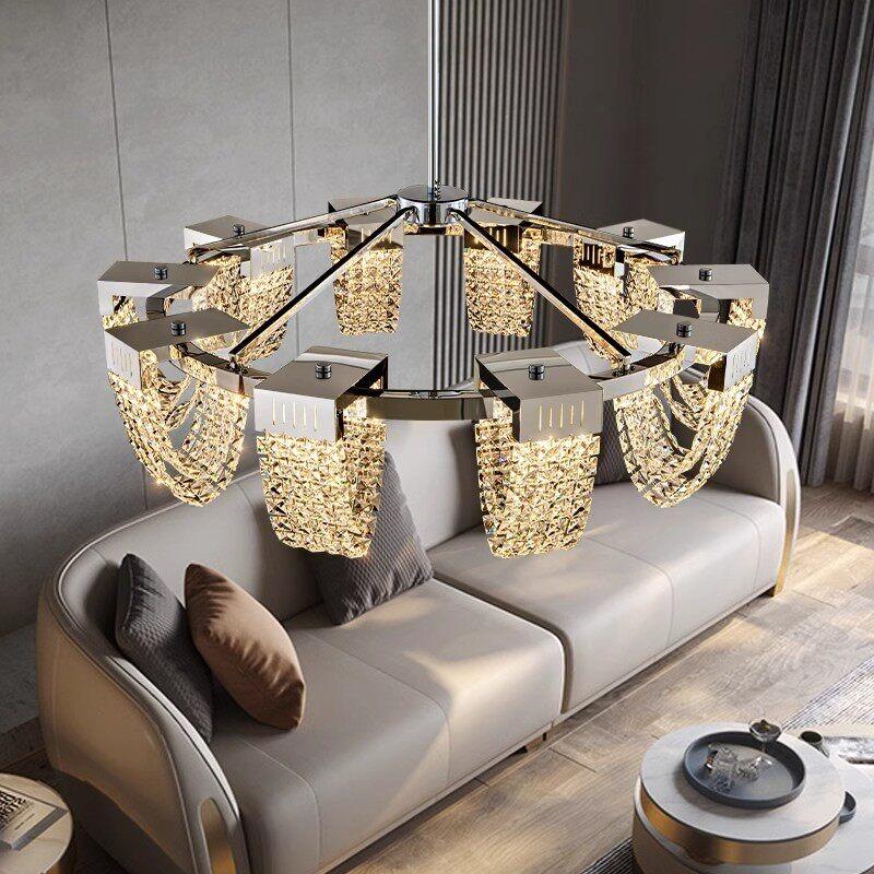 Luxury Chrome Crystal Chandelier Luster Led Ceiling Chandeliers for Villa Living Dining Room Bedroom Postmodern Home Decor