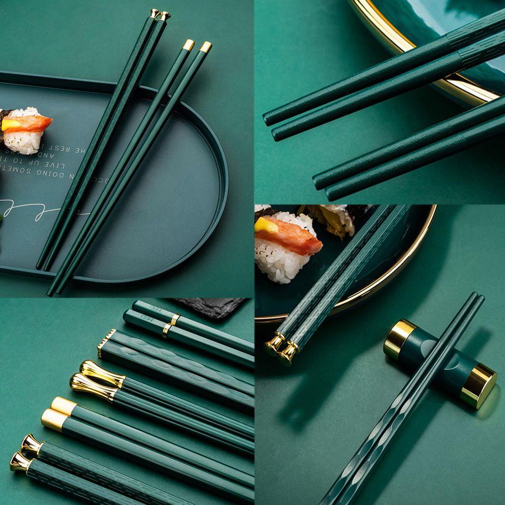 5 Pairs Reusable Non-slip High-temperature Tableware Chopsticks Sushi Noodles Eating Sticks Alloy Chopsticks