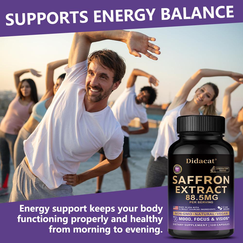 Saffron Supplement - 120 Capsules, Improves Mood, Vision, and Concentration, non-GMO.