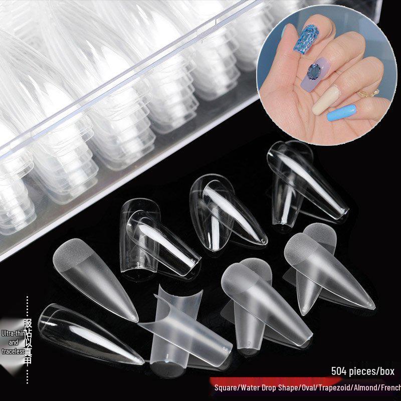 Frosted Trapezoid & Water Drop Almond Nail Extensions - No File Needed, Full and Half Cover. Perfect for Salons.