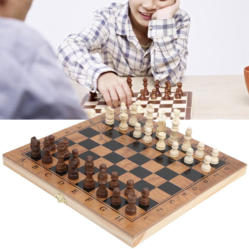 3 in 1 MultiFunctional Folding Wooden Chess Checkers Board Game Portable Draughts Set