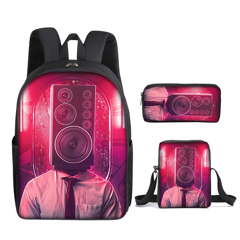 Toilet Man Backpack Trendy Backpack European and American Retro Schoolbag Cartoon Backpack Three-piece Set