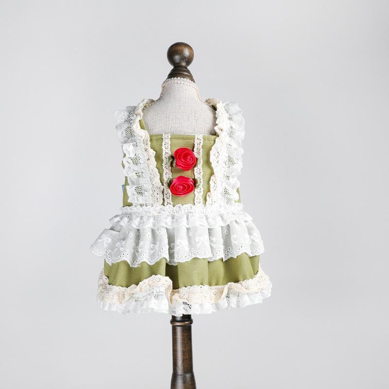 Pet Clothes Autumn and Winter New Small Dog Puppies Happy Dog Cat Warm and Comfortable Green Field Rose Lace Skirt
