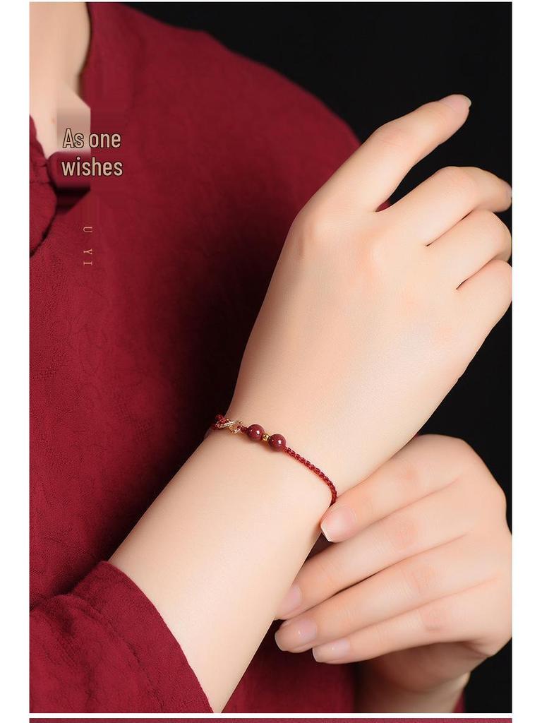 Benmingnian Cinnabar Red String Bracelet & Infinite Richness Anklet Set for Women