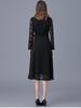 Black Hepburn-Style Patchwork Lace A-Line Dress - Plus Size, Mid-Length, Autumn/Winter Collection