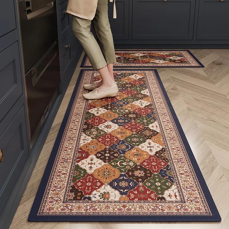 Kitchen Carpet Waterproof Non-slip Floor Mat Pvc Leather Oil-proof Foot Mats Long Rug American Retro Bohemian Style Carpets