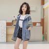 Hooded Denim Jacket Women's Spring and Autumn Stitching Loose Large Size Short Zipper Small Spring Top
