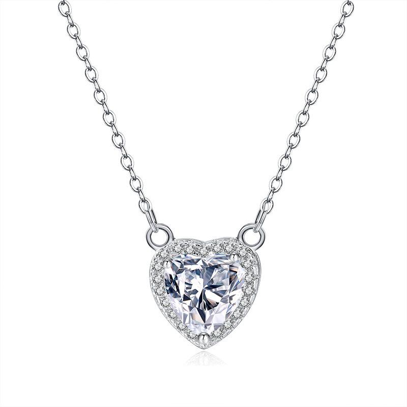 Simple Cubic Zirconia Love Jewelry Set Heart Shaped Necklace and Earrings Set Ins Fashion Accessories