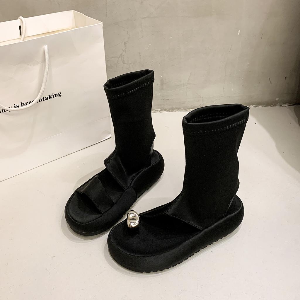 Niche set of toe Roman cool boots women's summer 2025 new muffin thick-soled high-top sandals elastic thin short boots
