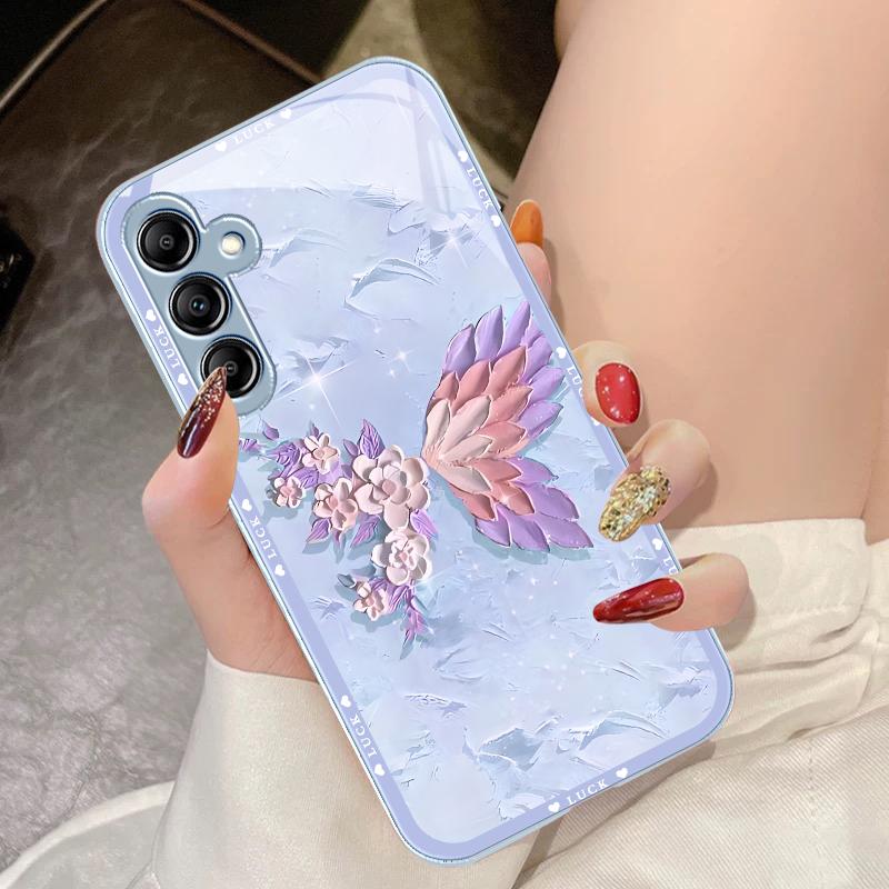 Blumenförmiges Schmetterlings-Glas-Handyhülle für Samsung Galaxy A14 4G 20 30 52 20S 21S 22 A32 33 34 42 50 51 53 54 70 71 72 73 5G