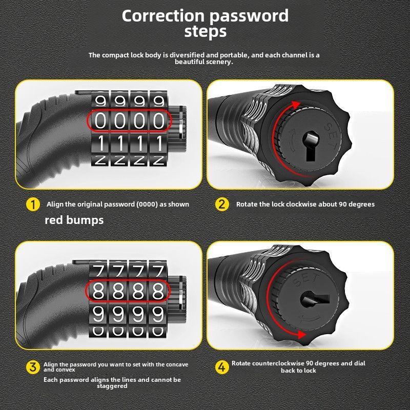 Přenosný zámek s heslem proti krádeži pro kola a elektromobily - silné ocelové lano