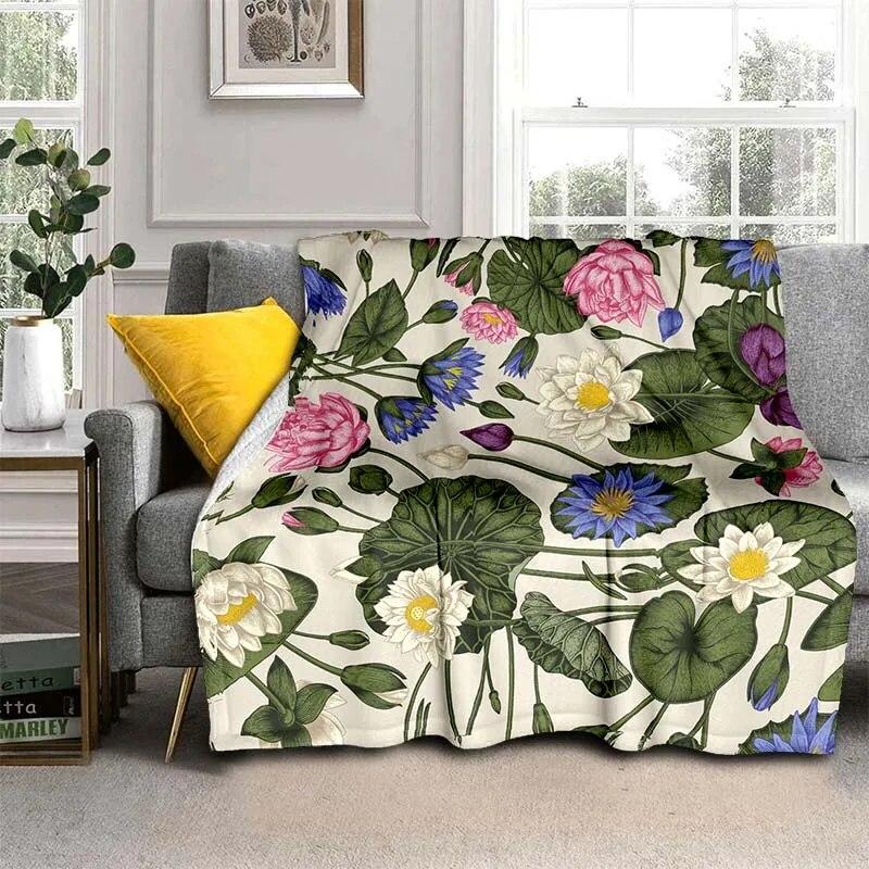 Módní přikrývka se zářivými květinami – lehký flanelový přehoz na pohovku, přikrývka s digitálním potiskem s měkkou a červotočivou flanelovou látkou