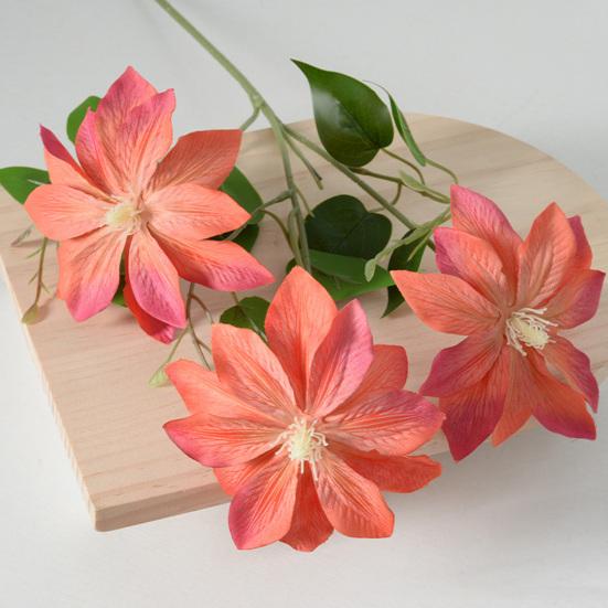 Artificial Clematis Flower 27.5" Long Stem Fake Silk Flower Branches with 3 Heads Blooms for Vase Indoor Home Table Decor Floral Arrangement