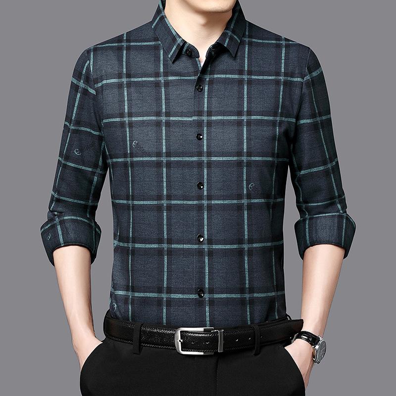 Herbst und Winter Herren Polokragen Wild Fashion Langarm Plaid Seamless Shirt