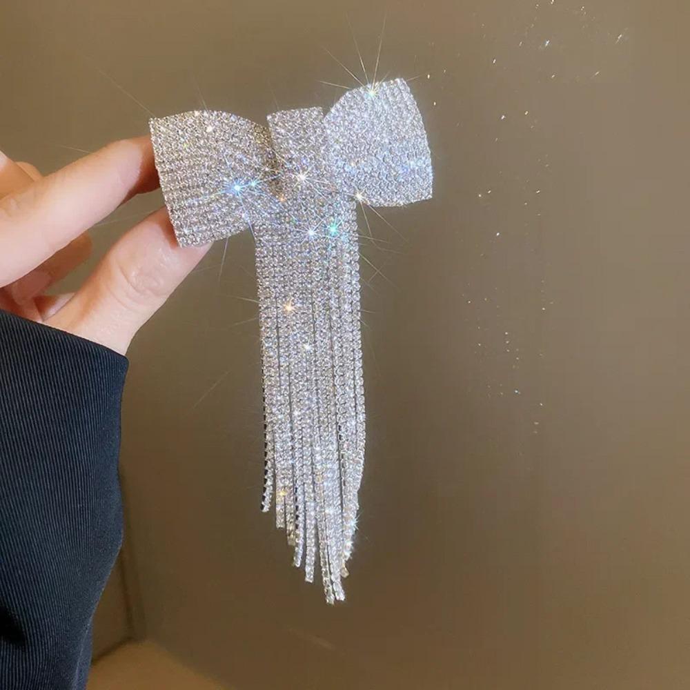 Rhinestone Bow Fringe Hairpin Temperament Bow Hair Clip New Spring Hair Clip  Women