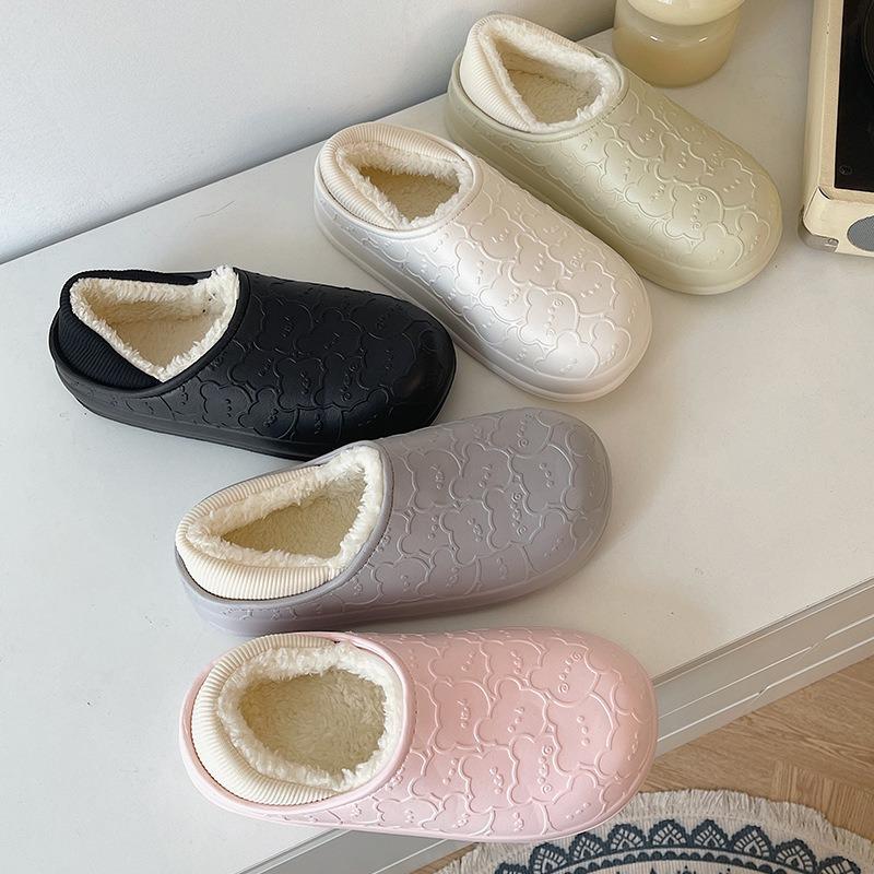 New thick-soled cotton slippers for couples outside, indoor home waterproof and warm confinement shoes, plush fluffy shoes