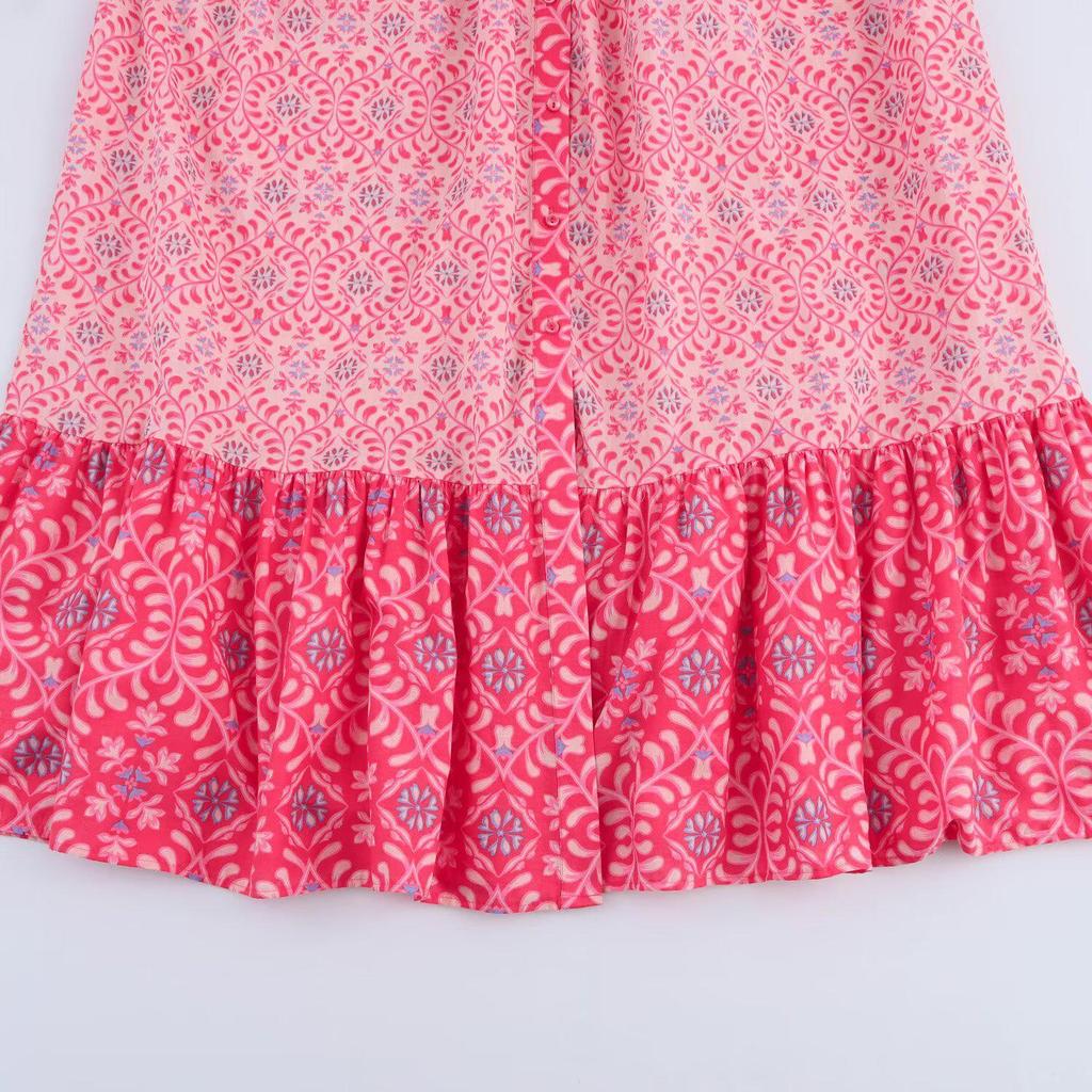 Spring/Summer 2025 Women's V-Neck Waist-Slimming Printed Long-Sleeve Dress