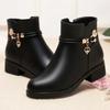 Fashion Winter Boots Women's Waterproof Warm Leather Mother Cotton Boots Fashion Black Mid Heel Plush Snow Boots Soft Sole Short Boot