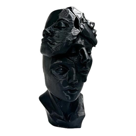 3D Printed Abstract Multi-Face Bust Sculpture, Art Decor with Black White Matte Finish, Compact Desktop Ornament for Entryway Home Office