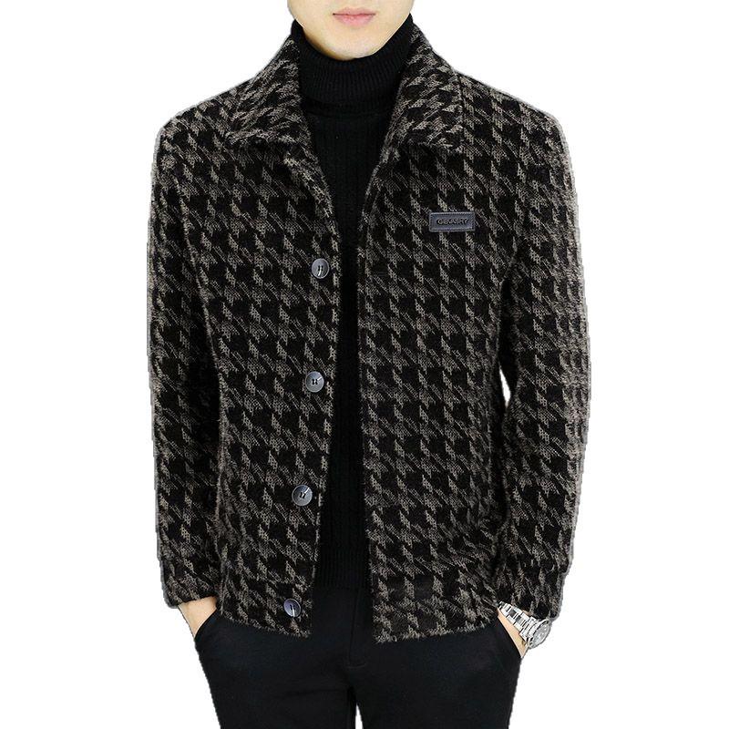 2025 Autumn/Winter Men's Trendy Fleece-Lined Plaid Wool Jacket