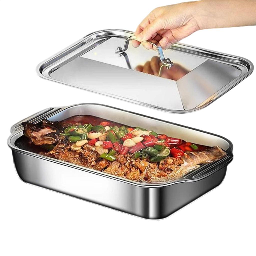 Stainless Steel Baking Pan with Lid Cake Bakeware oven baking tray Grilled fish Pan Lasagna pans for Kitchen Accessories