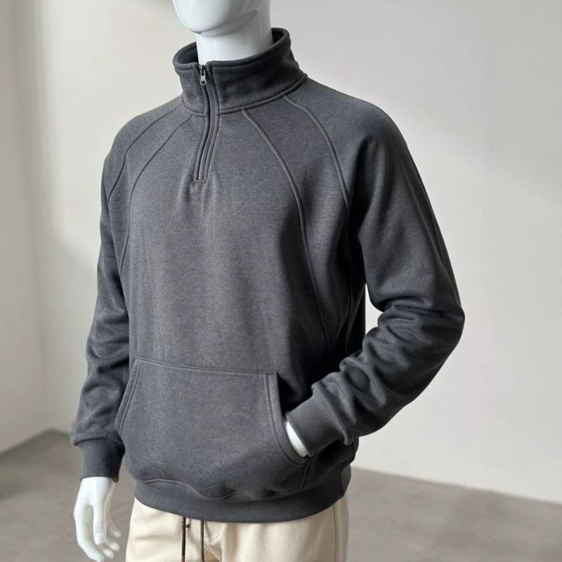 Men S Stand Collar Raglan Sleeve Kangaroo Pocket Casual Hoodie