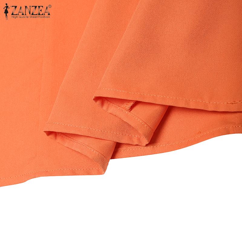 ZANZEA Women Casual Round Neck Summer Solid Color Short Sleeve Dress