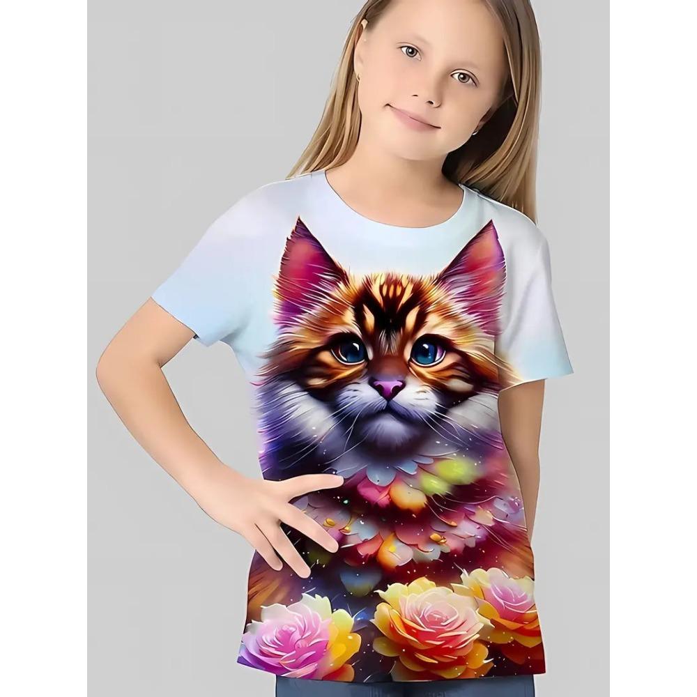New Cartoon Doll 3D Printing T-shirt Children's Short-sleeved Girls Summer Loose Casual Tops