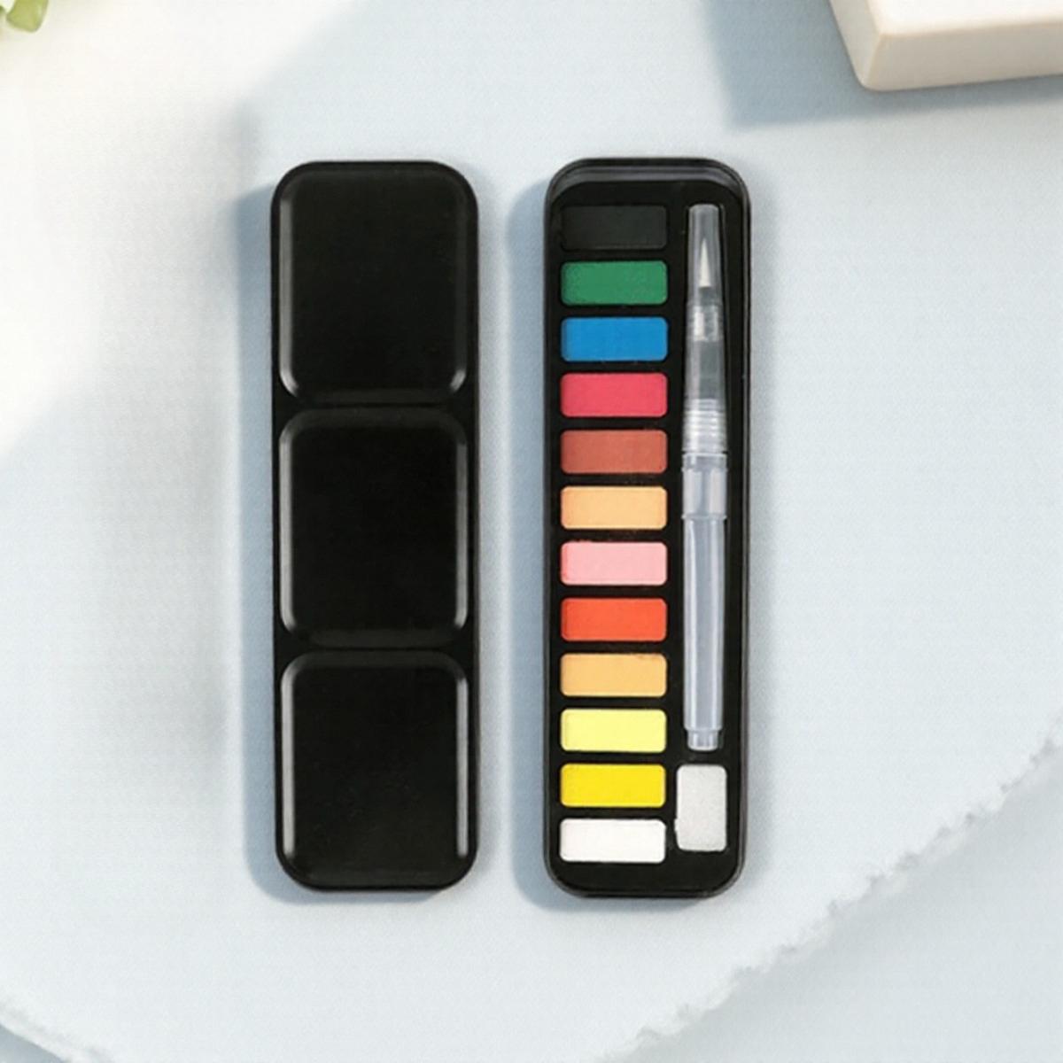 

12/18/24 Colors Solid Watercolor Paint Set Portable Metal Box with Brush for Kids and Artists Art Supplies