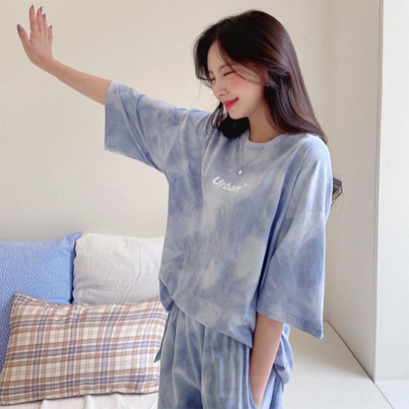 Casual Sportswear Suit Women's Summer Short-sleeved Shorts Fashion Halo Dyed Loose Two-piece Suit