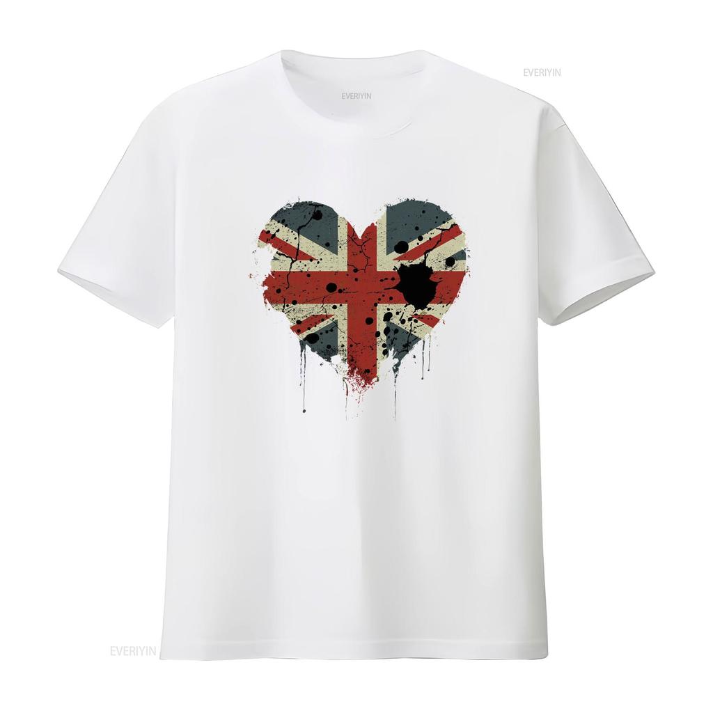 Stylish Love British Flag Union Jack Great Britain Team GB Mens Cotton T Shirt Vintage Washed Designer Clothes Breathable