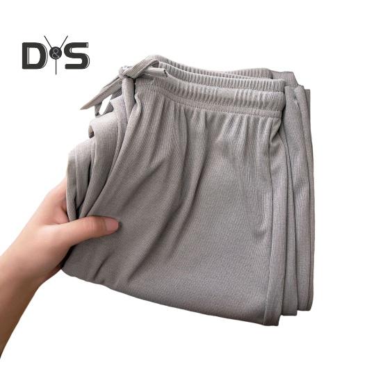 Women Casual Pants Elastic Waist Adjustable Drawstring Solid Color Long Trousers Ice Silk Wide Leg Draped Pants Streetwear
