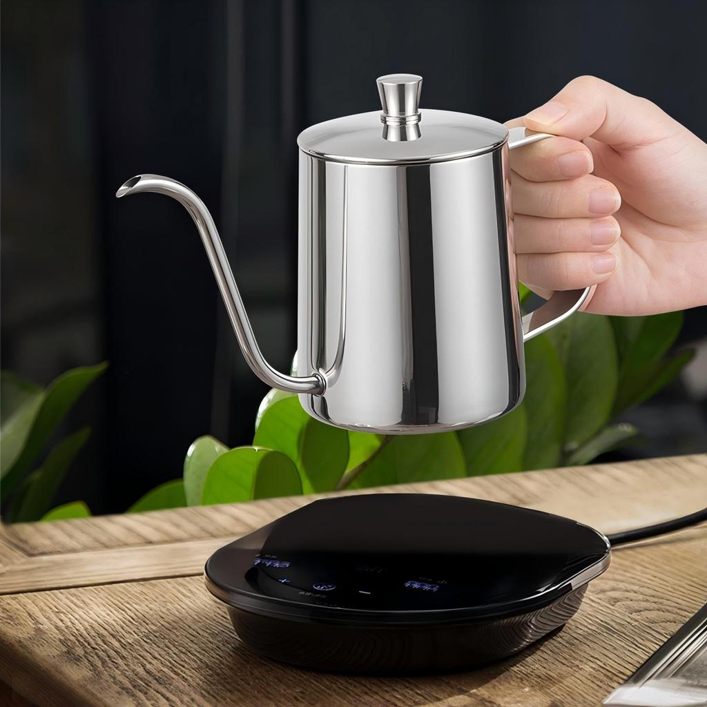 CHFNJJ Stainless Steel Coffee Pot, Gooseneck, Narrow Spout, Drip Kettle with Graduated Coffee Drip Pot (600ML)