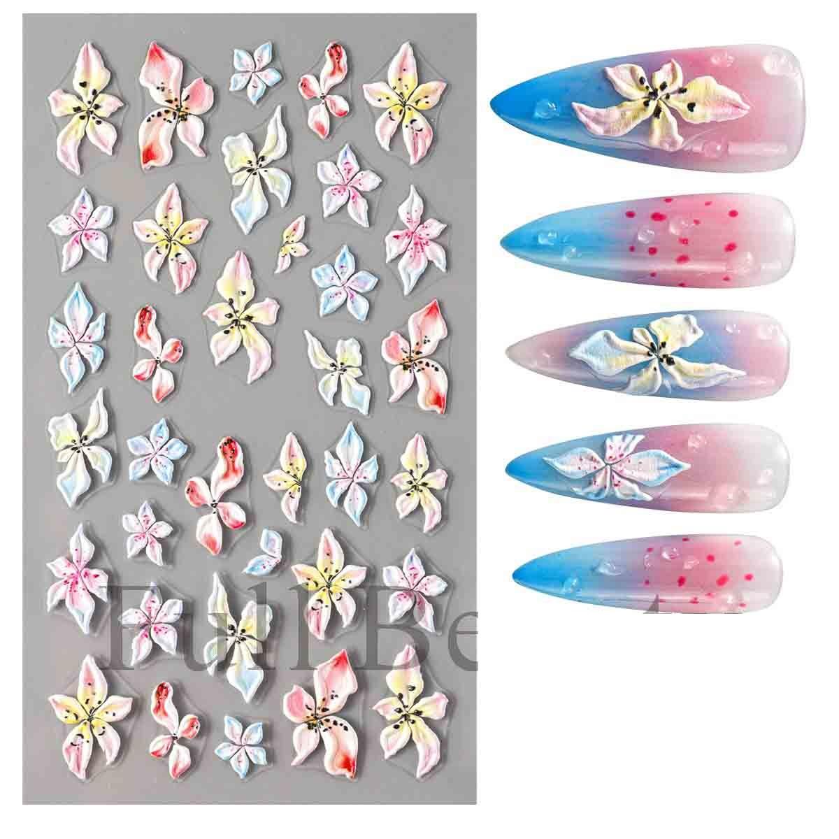 

5D тисненный фиолетовый цветок ириса, наклейка для ногтей, фиолетовые цветочные слайдеры, подсолнух для дизайна ногтей, маникюра, украшения