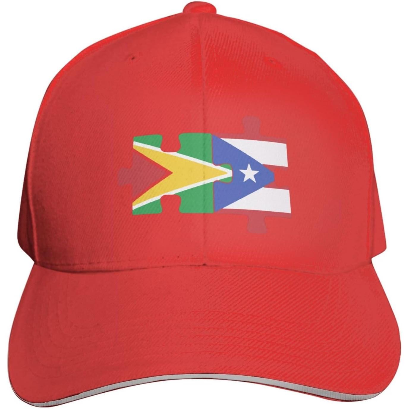 Guyana Puerto Rico Flags Puzzle Baseball Cap Polyester Casual Adjustable Hat Adult Adjustable