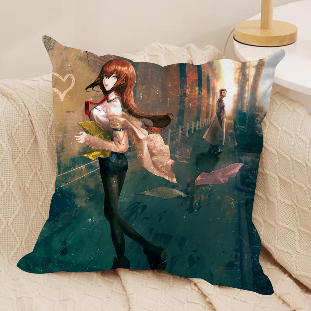 Ssteins Gate Anime Cushion Cover Silky Short Plush Invisible Zipper Dustproof Sofa Pillow Case For Home Decor