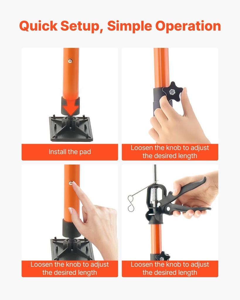 Cabinet Jack Support Pole, 8-Pack, 116-290 Cm Steel Telescopic Quick Support Rod, Adjustable 3rd Hand System Up To 70 Kg Capacity for Installing