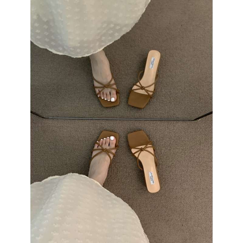 Temperament Sandals Outer Wear Women's Shoes Spring and Summer 2025 New Thick Heel Simple Versatile Square Head with Skirt Sandals