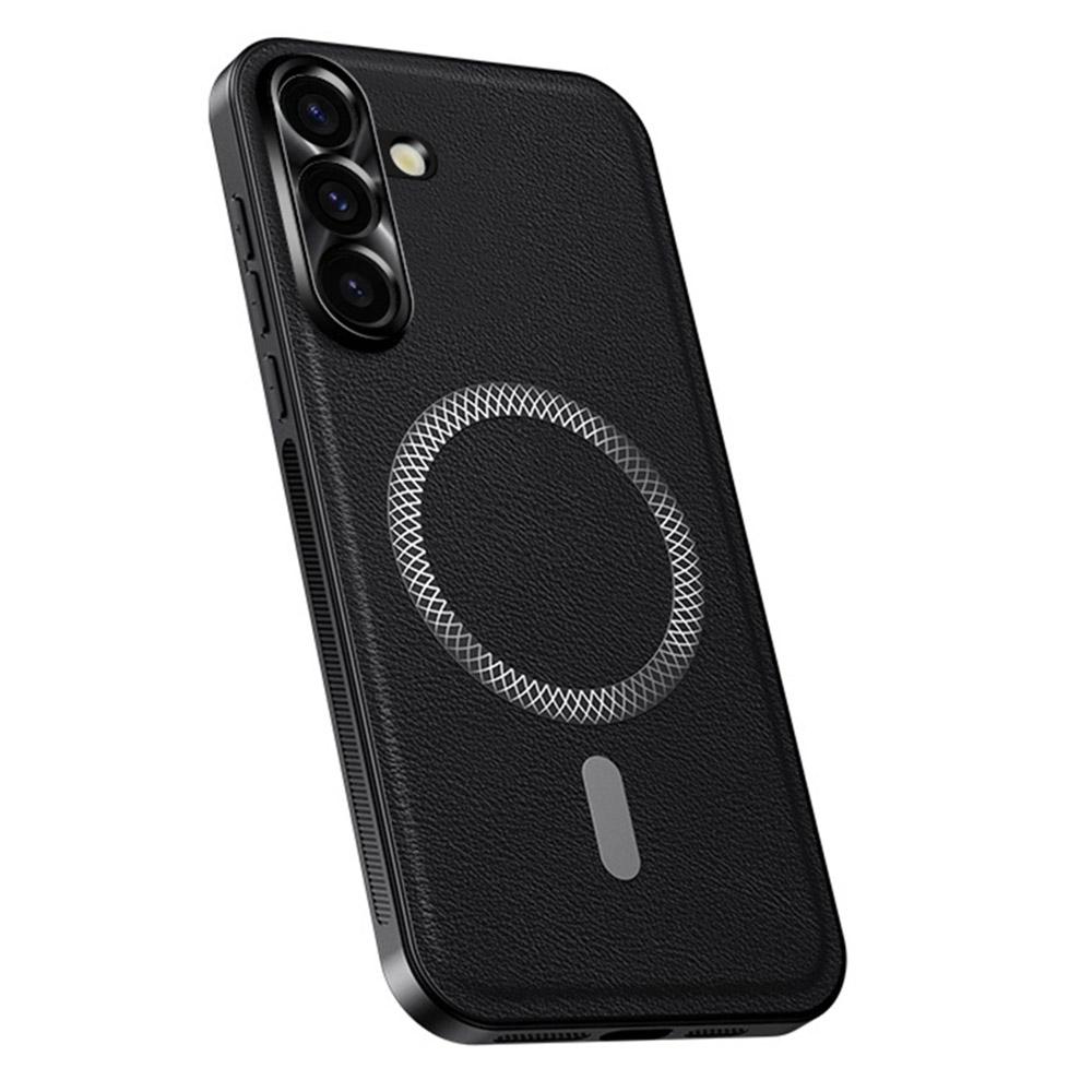 For Samsung Galaxy S25+ Case Compatible with MagSafe PU TPU PC Phone Back Cover with Metal Lens Frame