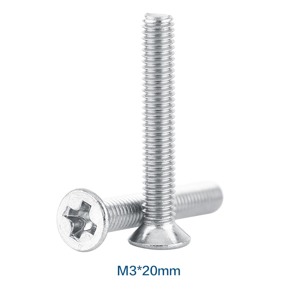 100pcs Bag Flat Head SS304 Machine Countersunk Screw Fastener Repair Tool Accessory M3*4